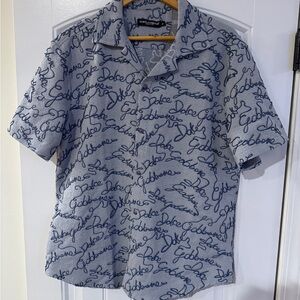 Dolce & Gabbana Men's Blue Script Casual Shirt